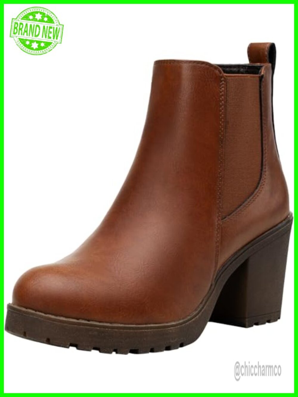 Women's Platform Chelsea Ankle Boots Chunky Block Heel Faux Leather Booties